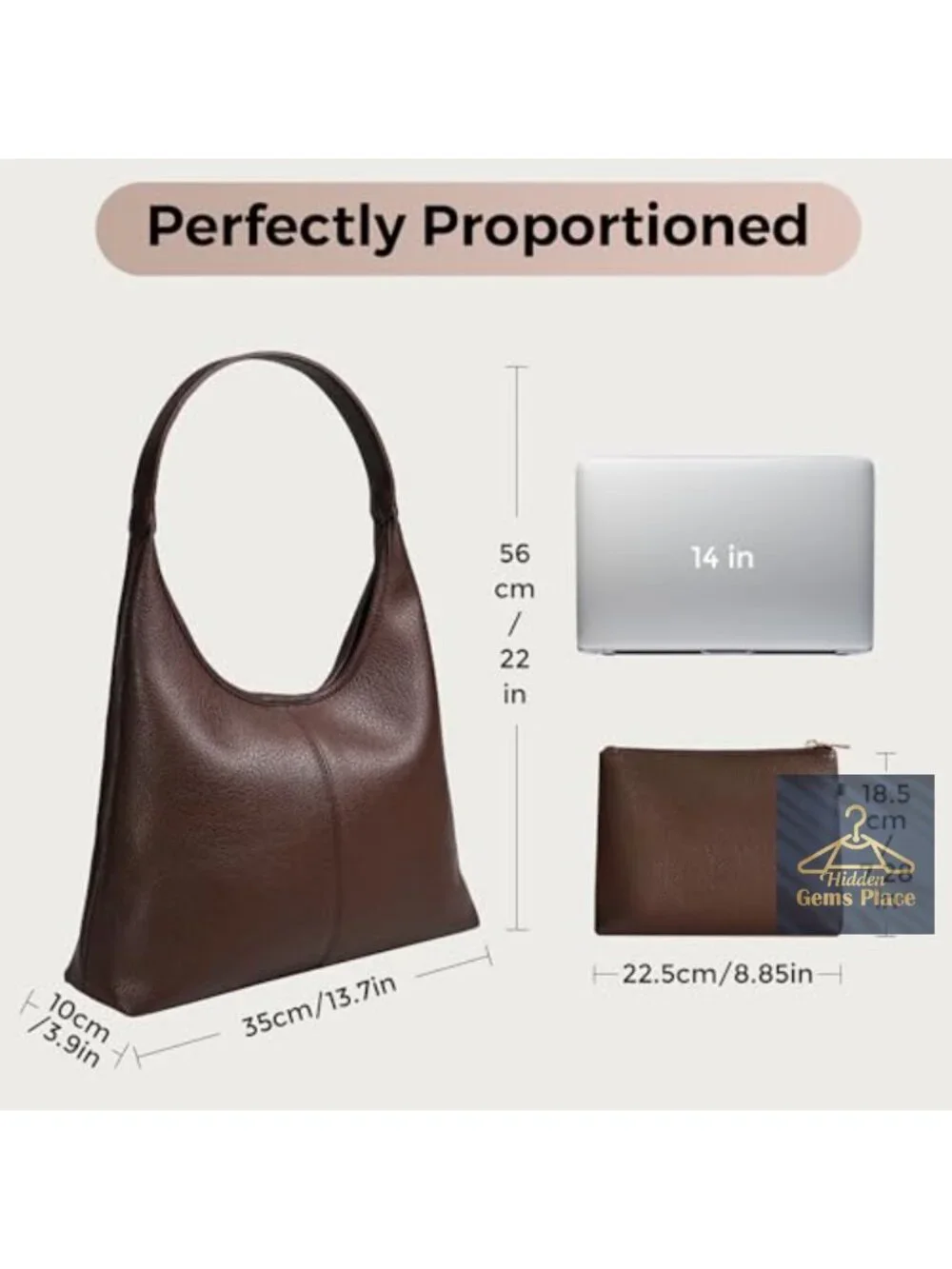 Vegan Leather Slouchy Hobo Bag with Zip Pouch and Key Leash
